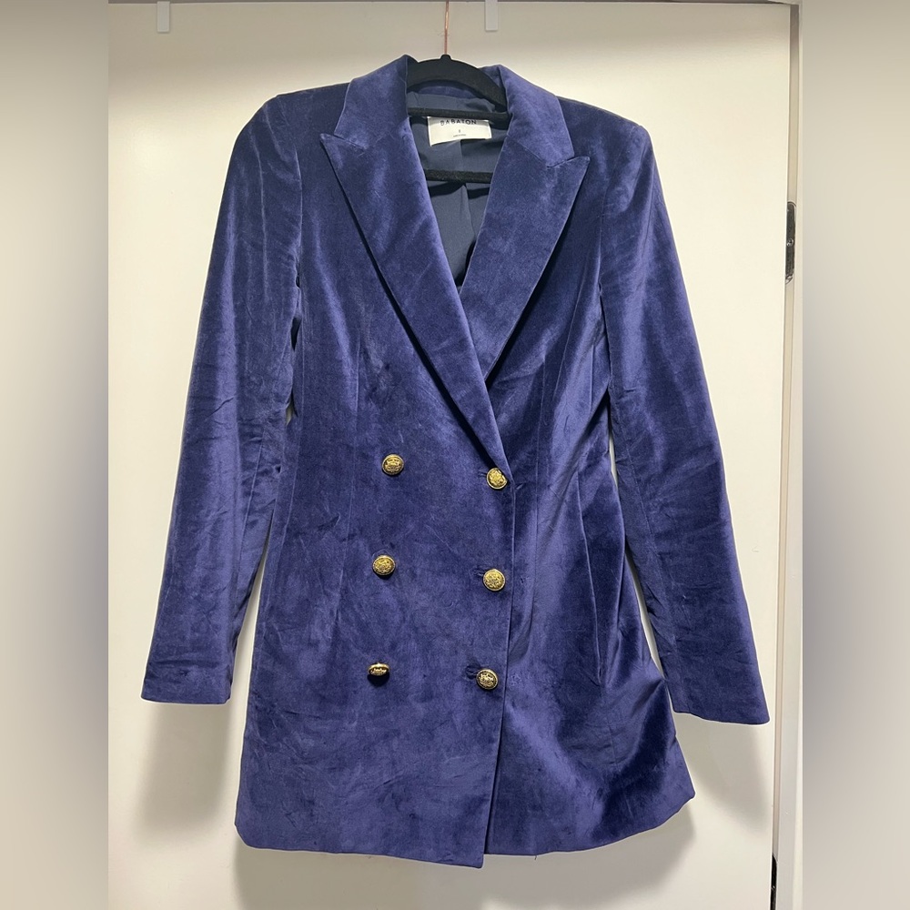 EUC Aritzia Babaton Pelli Blazer Dress in Blue Velvet Size 2
